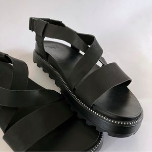SOREL ROAMING CRISS CROSS SANDAL Black, Flat Slingback, Style+Comfort, Sz 9 $48